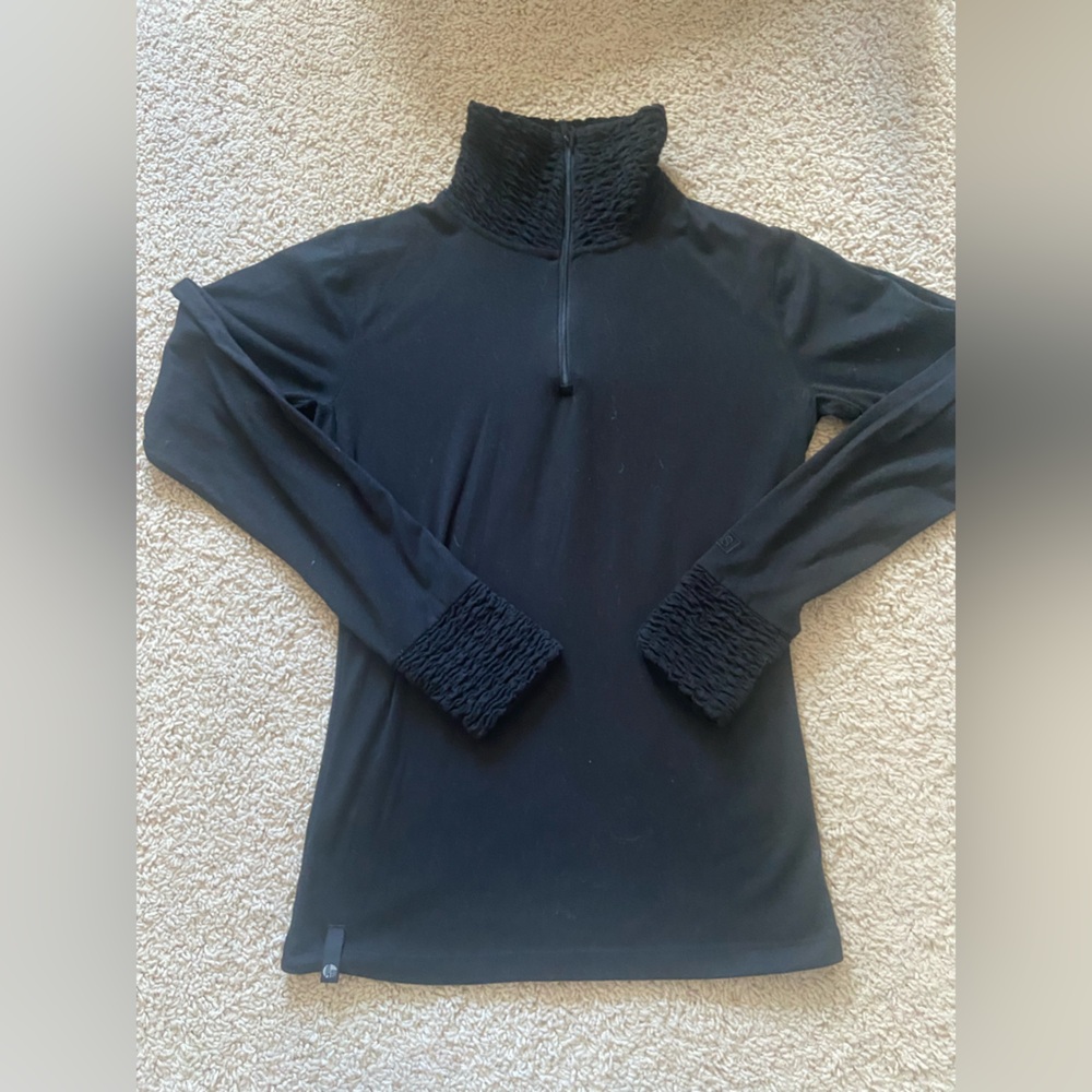 NILS Black 1/4 zip top, with ruched detail